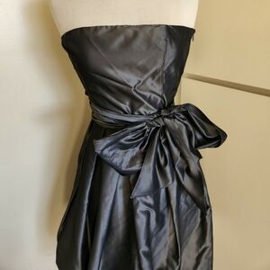 Zara Grey Metallic Strapless Bow Puff Mini Holiday New Year Party Dress